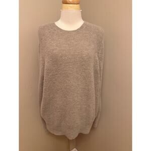 Boden Jewel Button Sleeve Fuzzy Crew Neck Taupe Sweater Sz XL